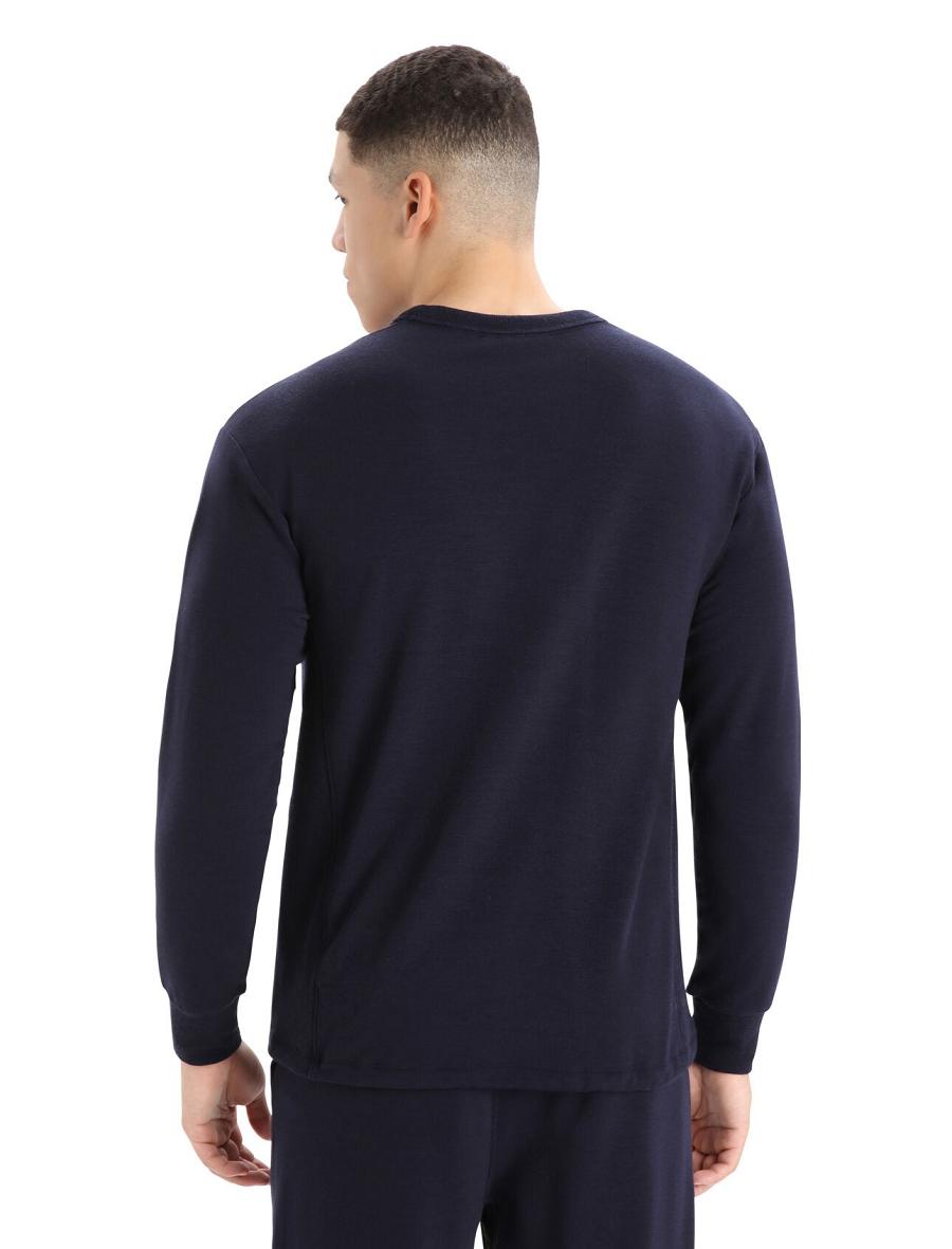 Sweat À Capuche Icebreaker RealFleece™ Merino Dalston Long Sleeve Sweatshirt Homme Bleu Marine | FR 1257UZGT